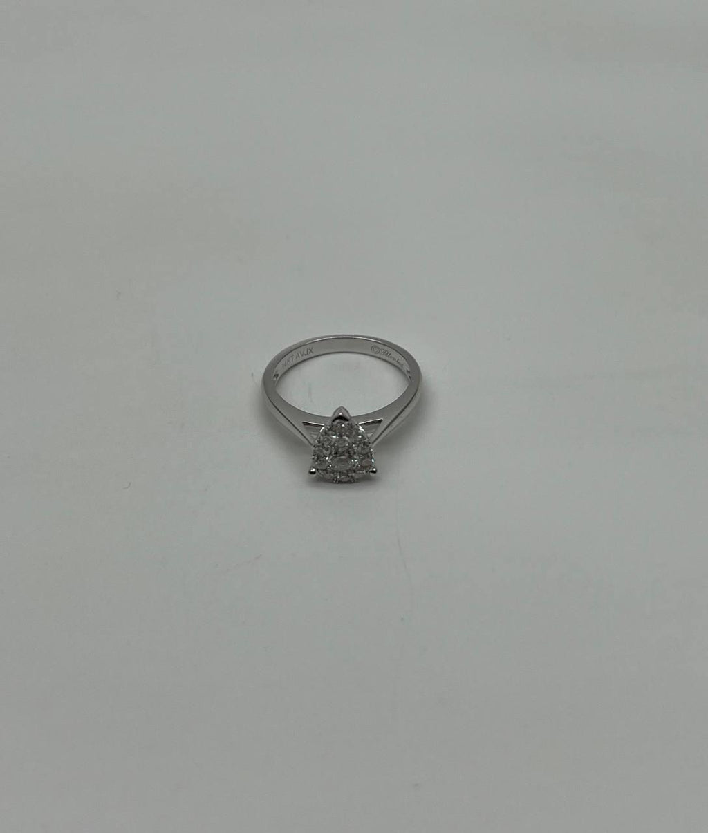Diamonds Pear Teardrop Pave Set Cluster Halo 14K White Gold Statement Ring
