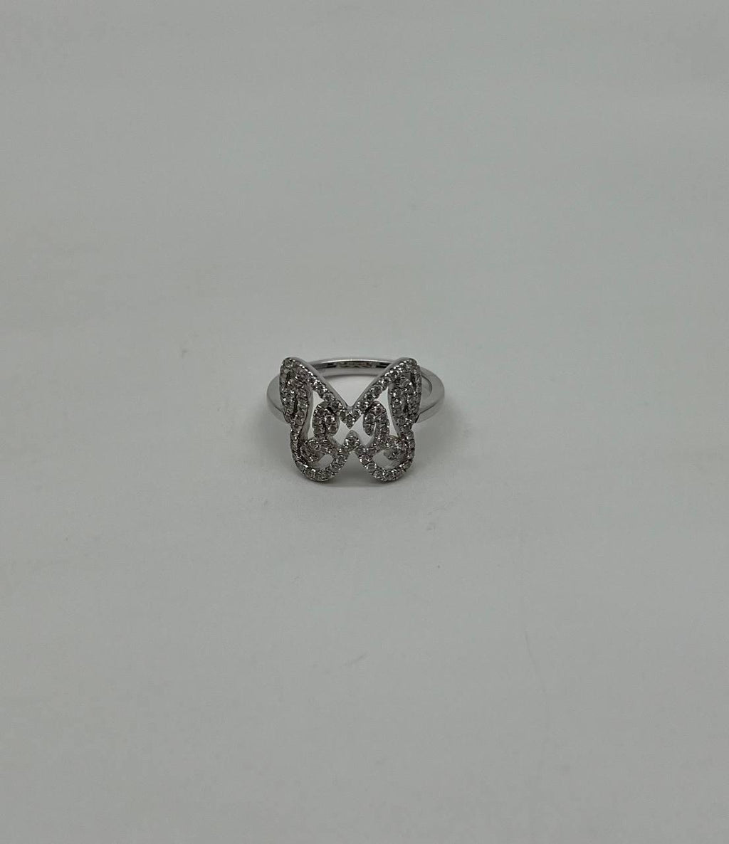 Butterfly Set Diamonds Halo Motif 18K Karat White Gold Animal Statement Ring