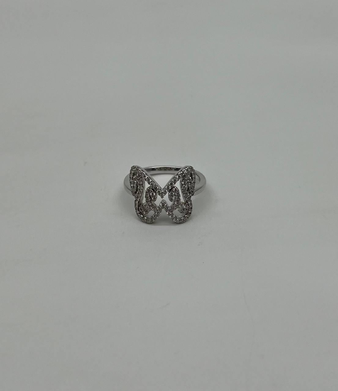 Butterfly Set Diamonds Halo Motif 18K Karat White Gold Animal Statement Ring