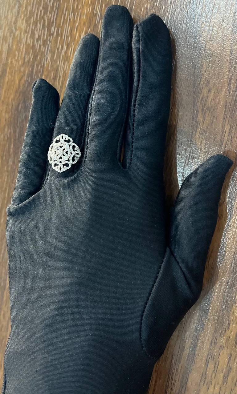 Diamond Pave Halo Set Symbol Motif Art Deco 14K White Gold Statement Ring
