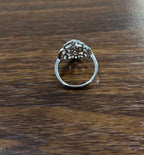 Diamonds Scroll Symbol Motifs Emblem Halo Set 18K White Gold Statement Ring