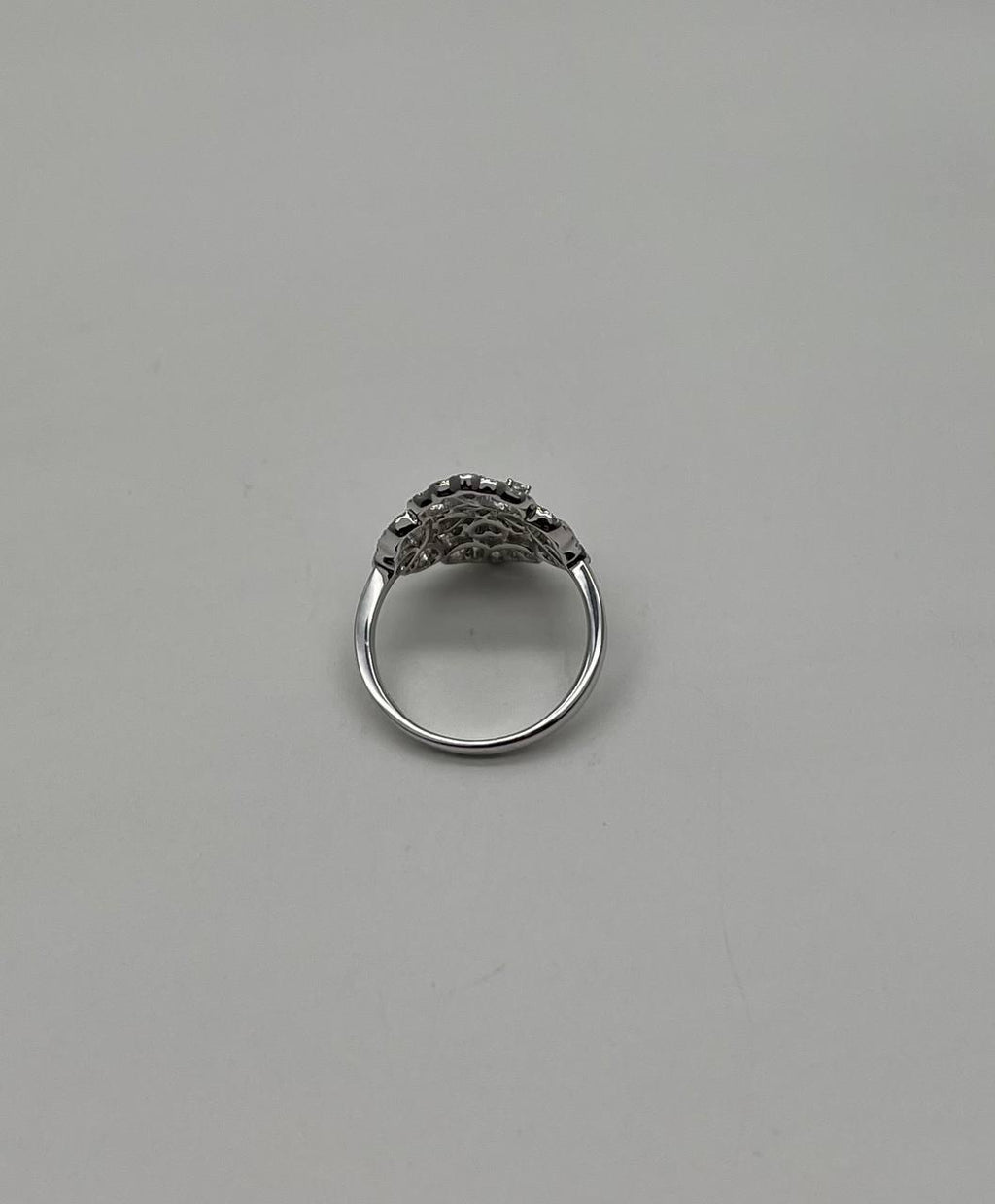 Diamond Pave Halo Set Symbol Motif Art Deco 14K White Gold Statement Ring