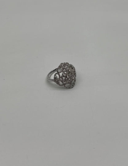 Diamond Pave Halo Set Symbol Motif Art Deco 14K White Gold Statement Ring