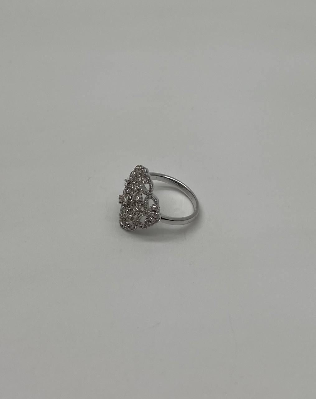 Diamond Pave Halo Set Symbol Motif Art Deco 14K White Gold Statement Ring