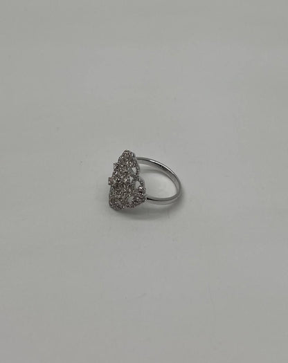 Diamond Pave Halo Set Symbol Motif Art Deco 14K White Gold Statement Ring