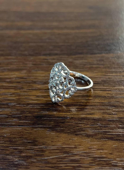 Diamond Pave Halo Set Symbol Motif Art Deco 14K White Gold Statement Ring