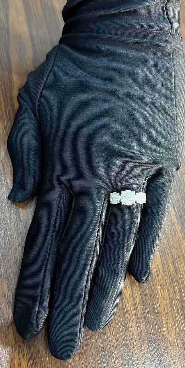 Diamonds Pave Set Round Cluster Halo 14K White Gold Statement Three Stone Ring