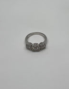 Diamonds Pave Set Round Cluster Halo 14K White Gold Statement Three Stone Ring