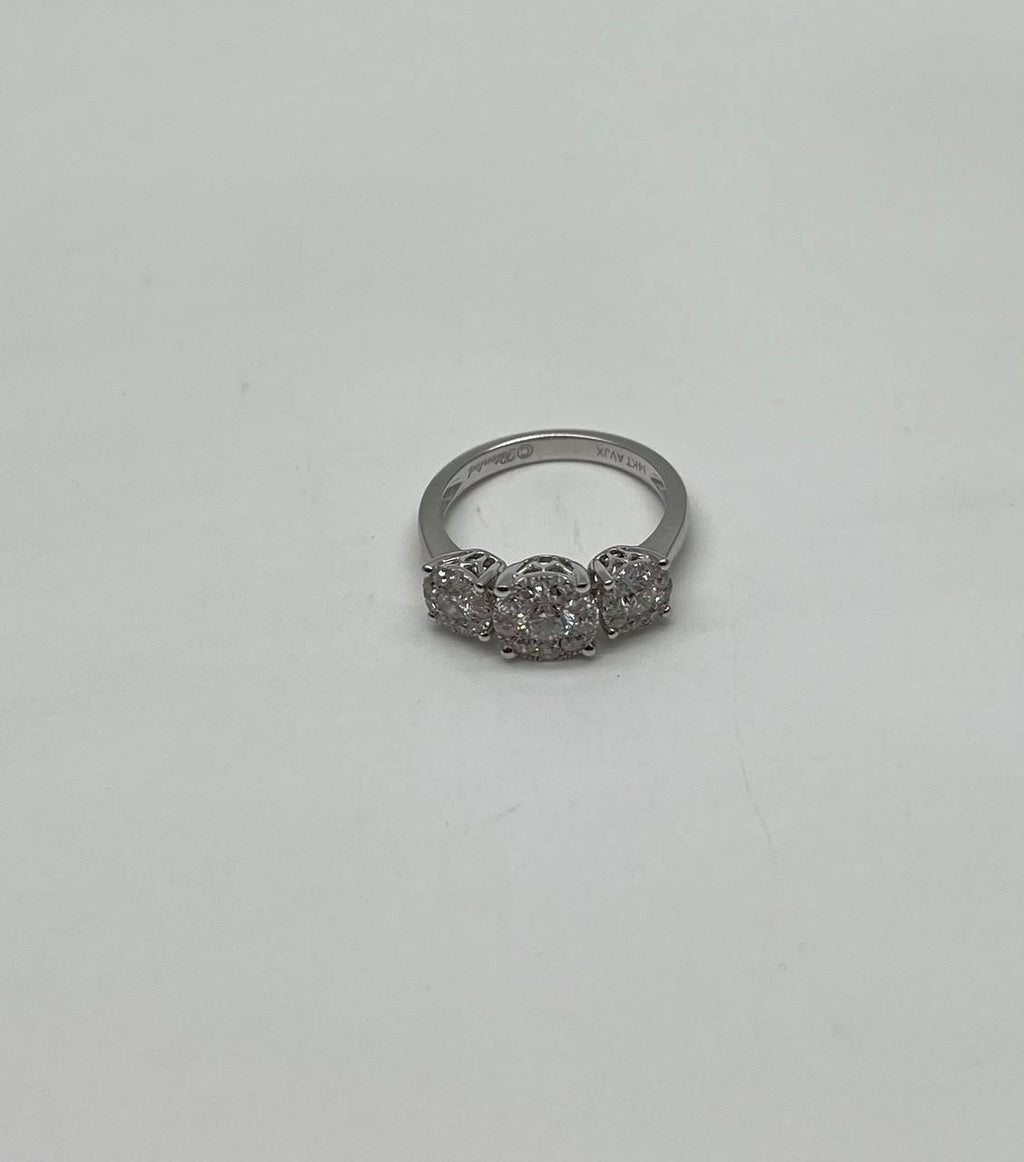 Diamonds Pave Set Round Cluster Halo 14K White Gold Statement Three Stone Ring