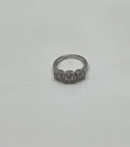Diamonds Pave Set Round Cluster Halo 14K White Gold Statement Three Stone Ring