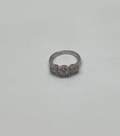 Diamonds Pave Set Round Cluster Halo 14K White Gold Statement Three Stone Ring