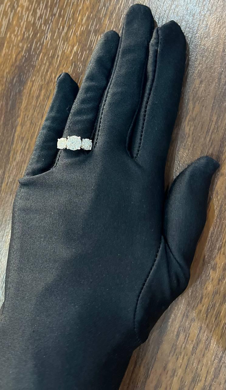 Diamonds Pave Set Round Cluster Halo 14K White Gold Statement Three Stone Ring