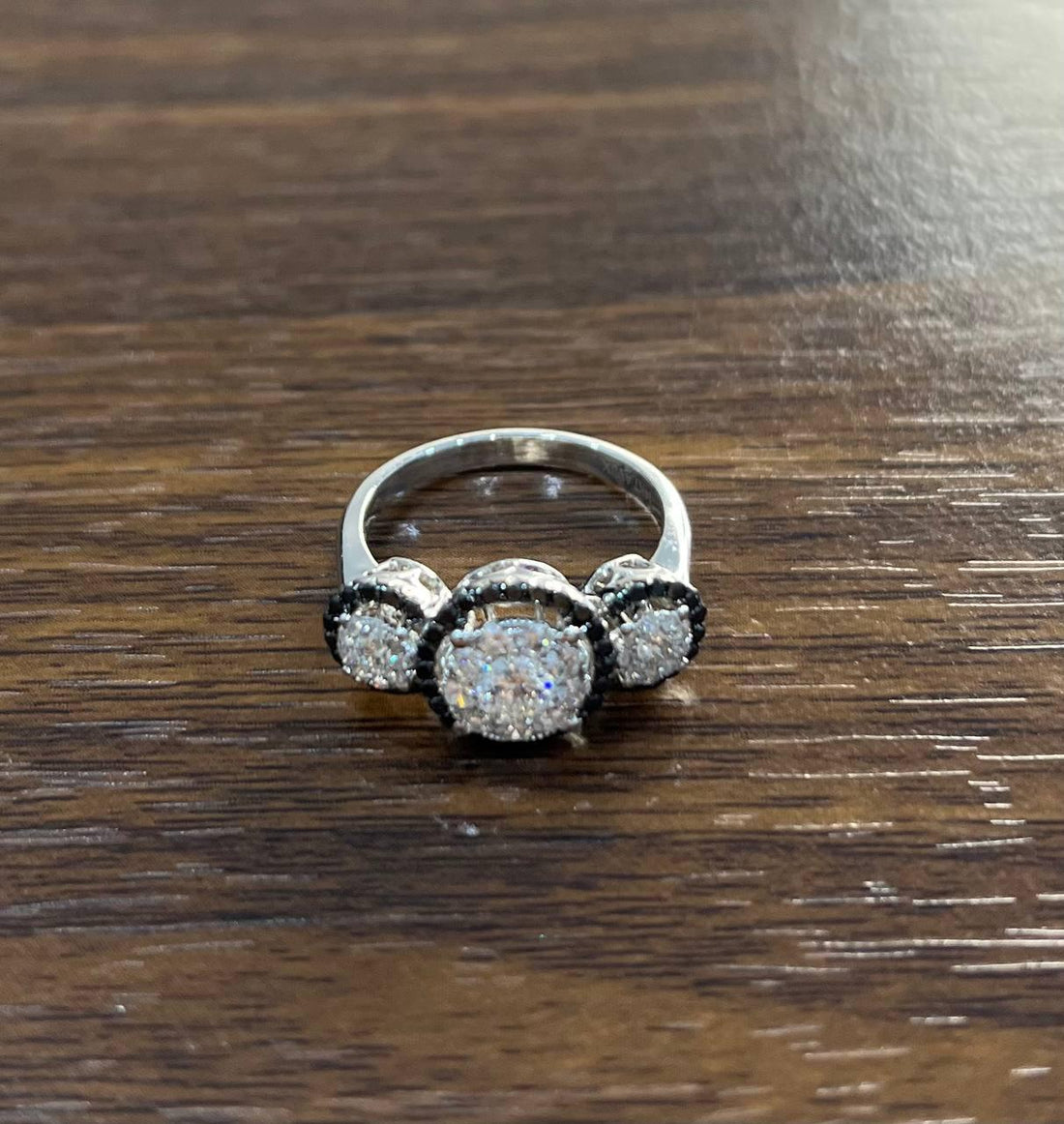 Diamonds Pave Set Round Cluster Black Diamonds Halo White Gold Three Stone Ring