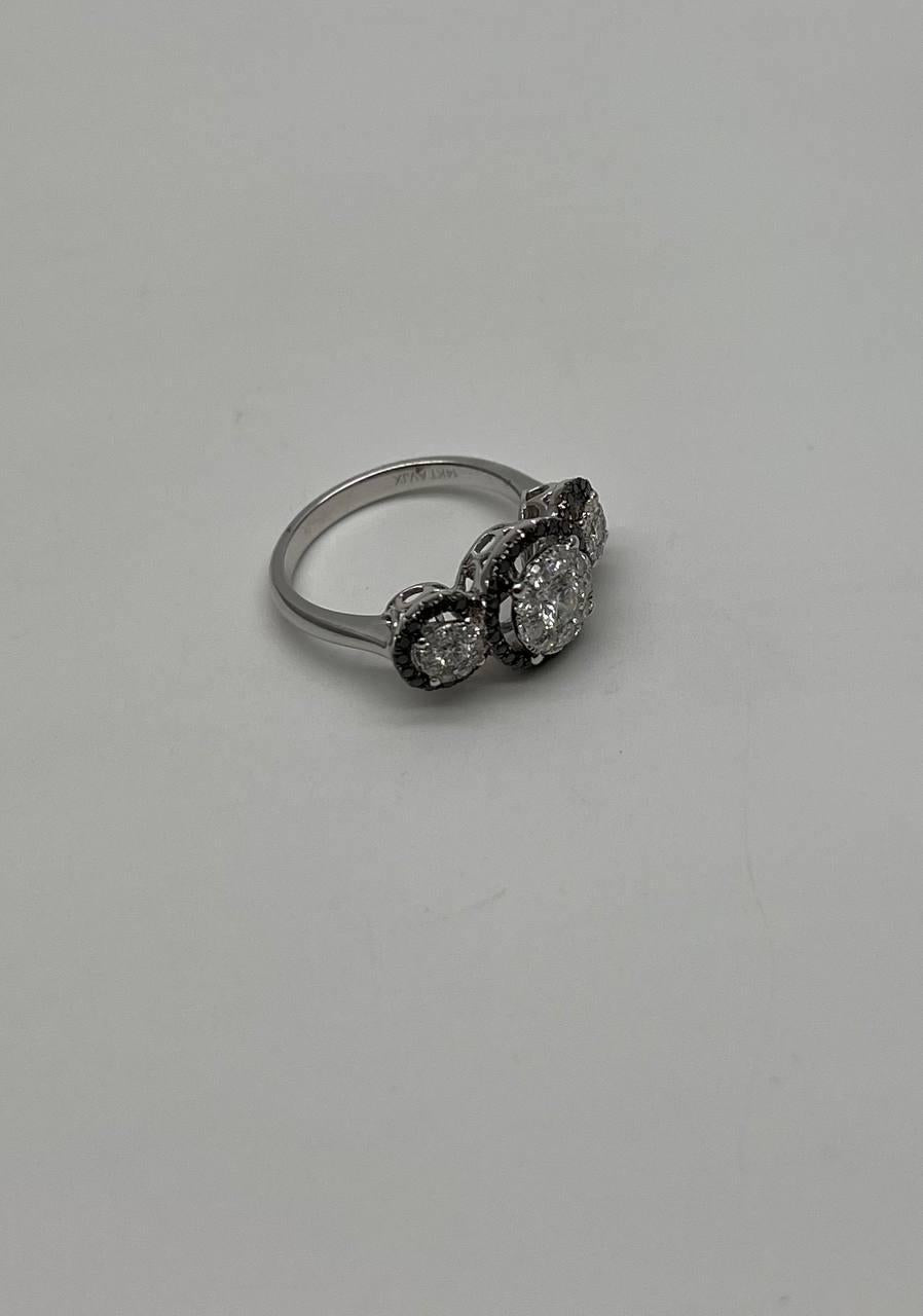 Diamonds Pave Set Round Cluster Black Diamonds Halo White Gold Three Stone Ring