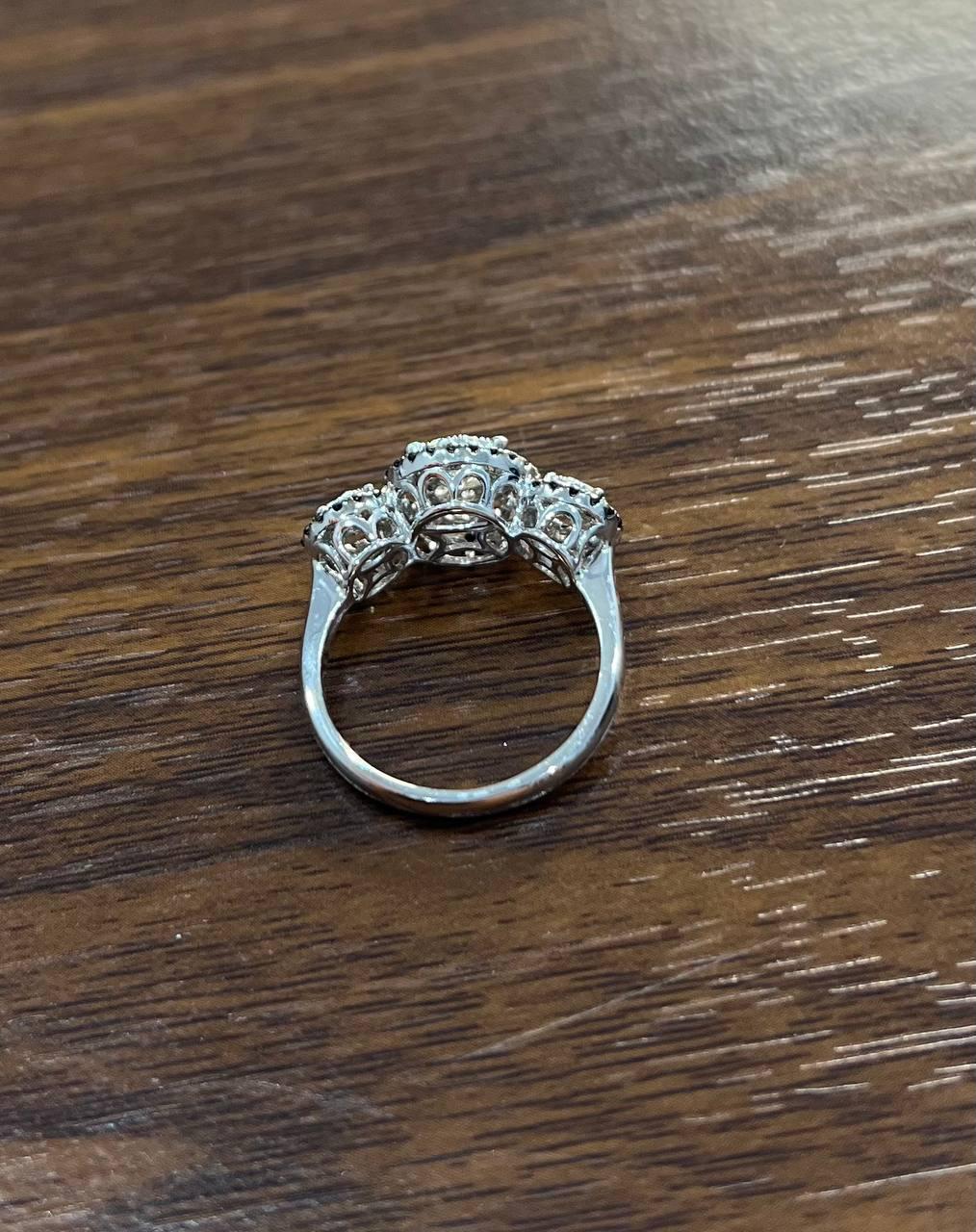 Diamonds Pave Set Round Cluster Black Diamonds Halo White Gold Three Stone Ring