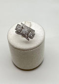 Diamonds Pave Set Round Cluster Halo 14K White Gold Statement Three Stone Ring