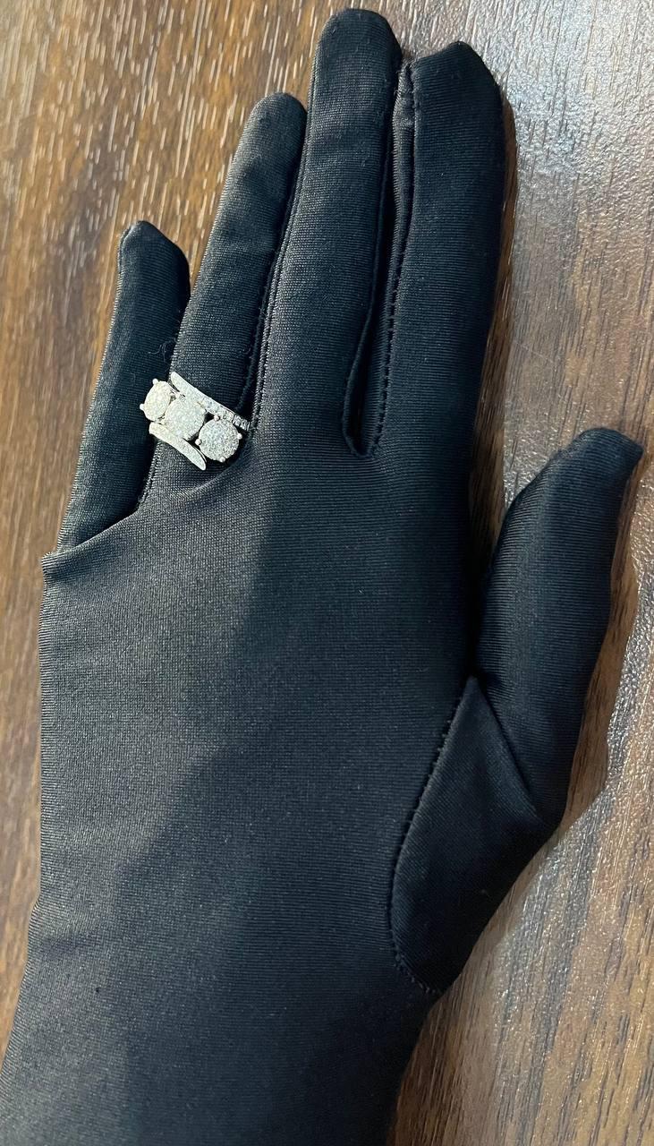 Diamonds Pave Set Round Cluster Halo 14K White Gold Statement Three Stone Ring