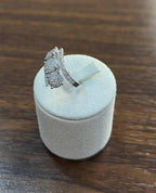 Diamonds Pave Set Round Cluster Halo 14K White Gold Statement Three Stone Ring