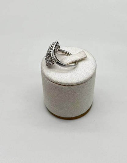 Diamonds Pave Set Round Cluster Halo 14K White Gold Statement Three Stone Ring