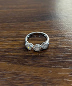 Diamonds Pave Set Round Cluster Halo Set White Gold Statement Three Stone Ring