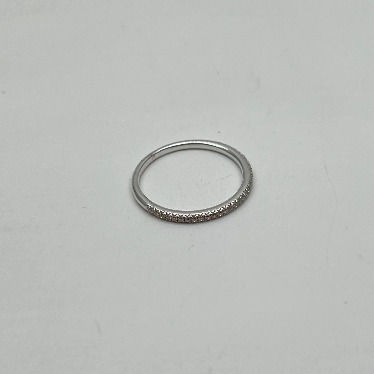 diamond pave set 14k white gold dainty thin classic band ring