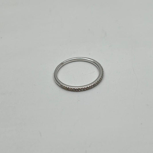 Diamond Pave Set 14K White Gold Dainty Thin Classic Band Ring