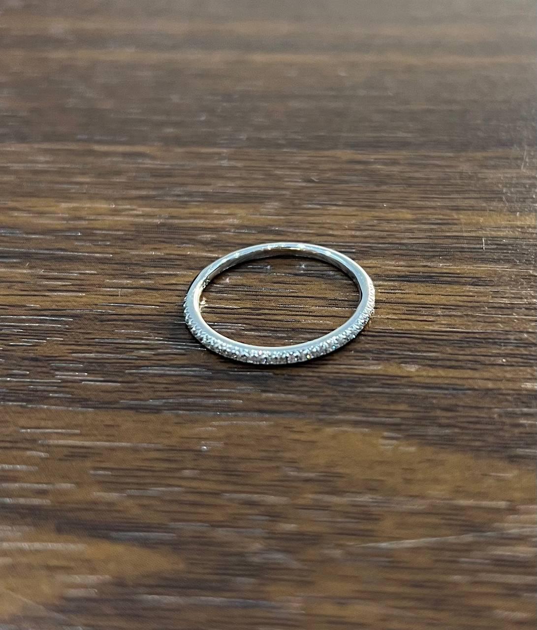 diamond pave set 14k white gold dainty thin classic band ring