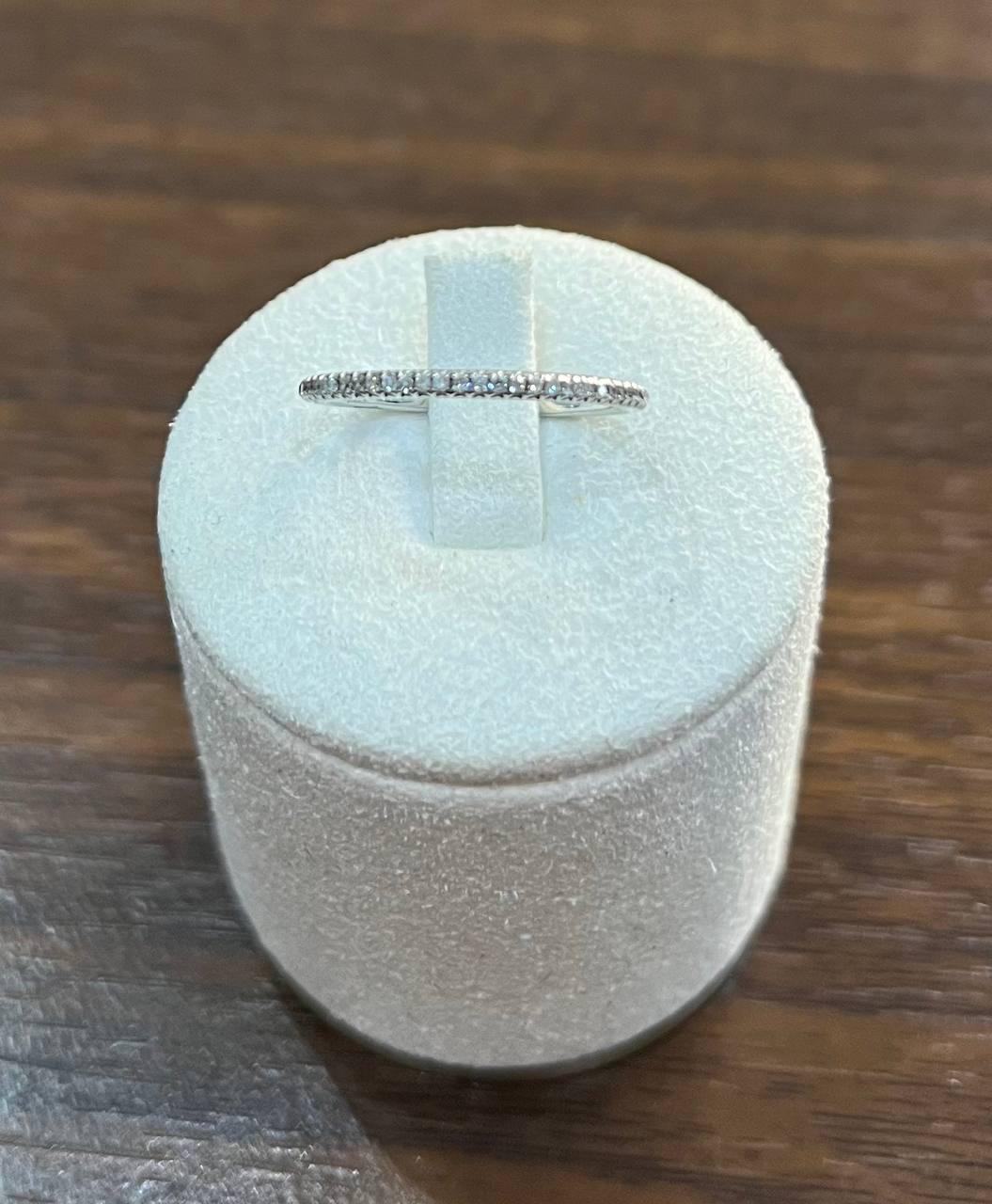 Diamond Pave Set 14K White Gold Dainty Thin Classic Band Ring