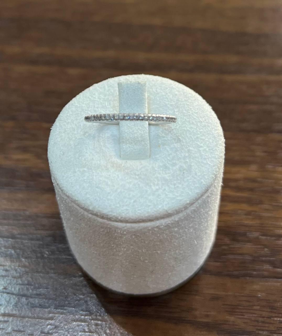 Diamond Pave Set 14K White Gold Dainty Thin Classic Band Ring