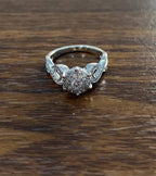 Diamonds Pave Set Cluster Round Halo Bypass Spiral 14K White Gold Statement Ring