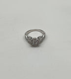 Diamonds Pave Set Cluster Round Halo Bypass Spiral 14K White Gold Statement Ring
