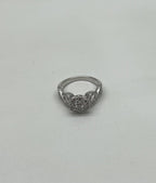 Diamonds Pave Set Cluster Round Halo Bypass Spiral 14K White Gold Statement Ring