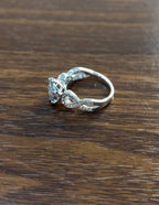 Diamonds Pave Set Cluster Round Halo Bypass Spiral 14K White Gold Statement Ring