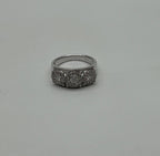 Diamonds Pave Set Round Cluster Halo Set White Gold Statement Three Stone Ring