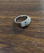 Diamonds Pave Set Round Cluster Halo Set White Gold Statement Three Stone Ring