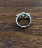 Diamonds Pave Set Round Cluster Halo Set White Gold Statement Three Stone Ring