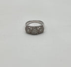 Diamonds Pave Set Round Cluster Halo Set White Gold Statement Three Stone Ring