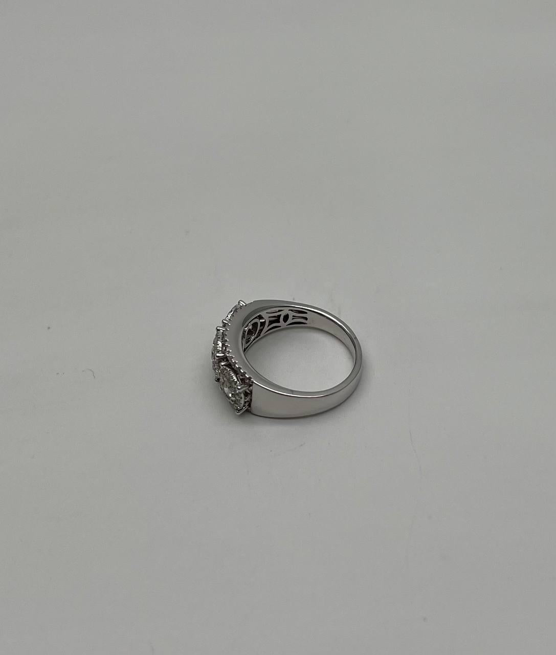 Diamonds Pave Set Round Cluster Halo Set White Gold Statement Three Stone Ring