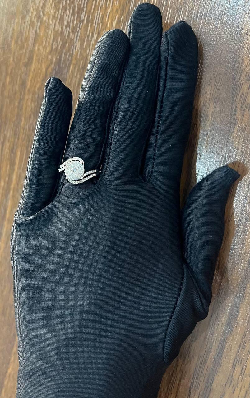 Diamonds Pave Set Round Cluster Halo 14K White Gold Statement Bypass Spiral Ring
