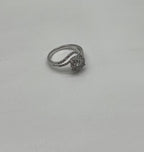 Diamonds Pave Set Round Cluster Halo 14KWhite Gold Statement Bypass Spiral Ring