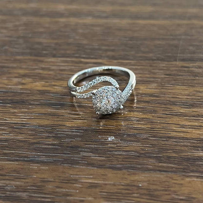 Diamonds Pave Set Round Cluster Halo 14KWhite Gold Statement Bypass Spiral Ring