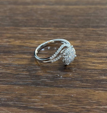 Diamonds Pave Set Round Cluster Halo 14KWhite Gold Statement Bypass Spiral Ring
