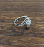 Diamonds Pave Set Round Cluster Halo 14K White Gold Statement Bypass Spiral Ring