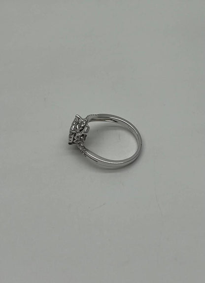 Diamonds Pave Set Round Cluster Halo 14KWhite Gold Statement Bypass Spiral Ring