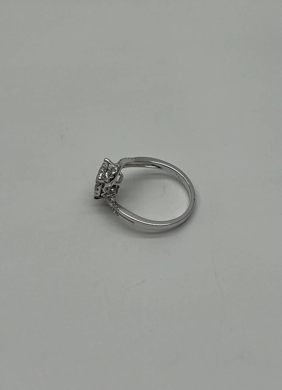 Diamonds Pave Set Round Cluster Halo 14K White Gold Statement Bypass Spiral Ring