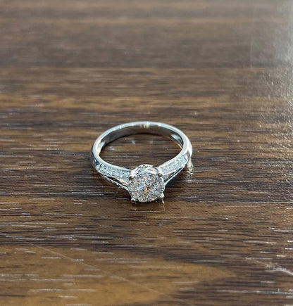 Diamonds Pave Set Round Cluster Halo Set 14K White Gold Statement Split Ring