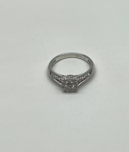 Diamonds Pave Set Round Cluster Halo Set 14K White Gold Statement Split Ring