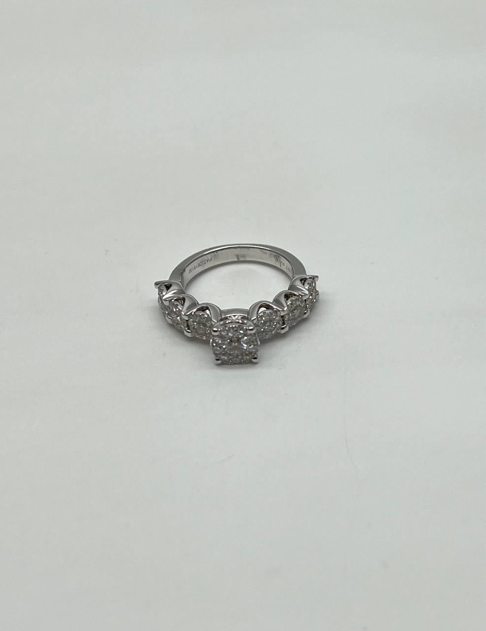 Diamonds Pave Set Cluster Halo Set 14K White Gold Statement Ring