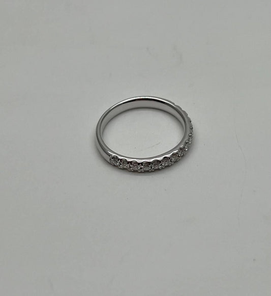 Classic Inset Round Brilliant Diamond Line 14K White Gold Band Ring