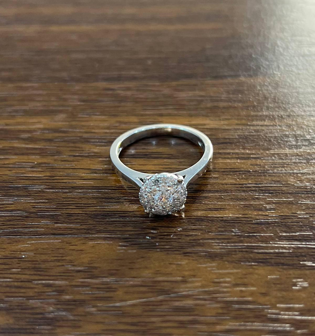 Diamonds Pave Set Round Cluster Halo Set 14K White Gold Statement Ring